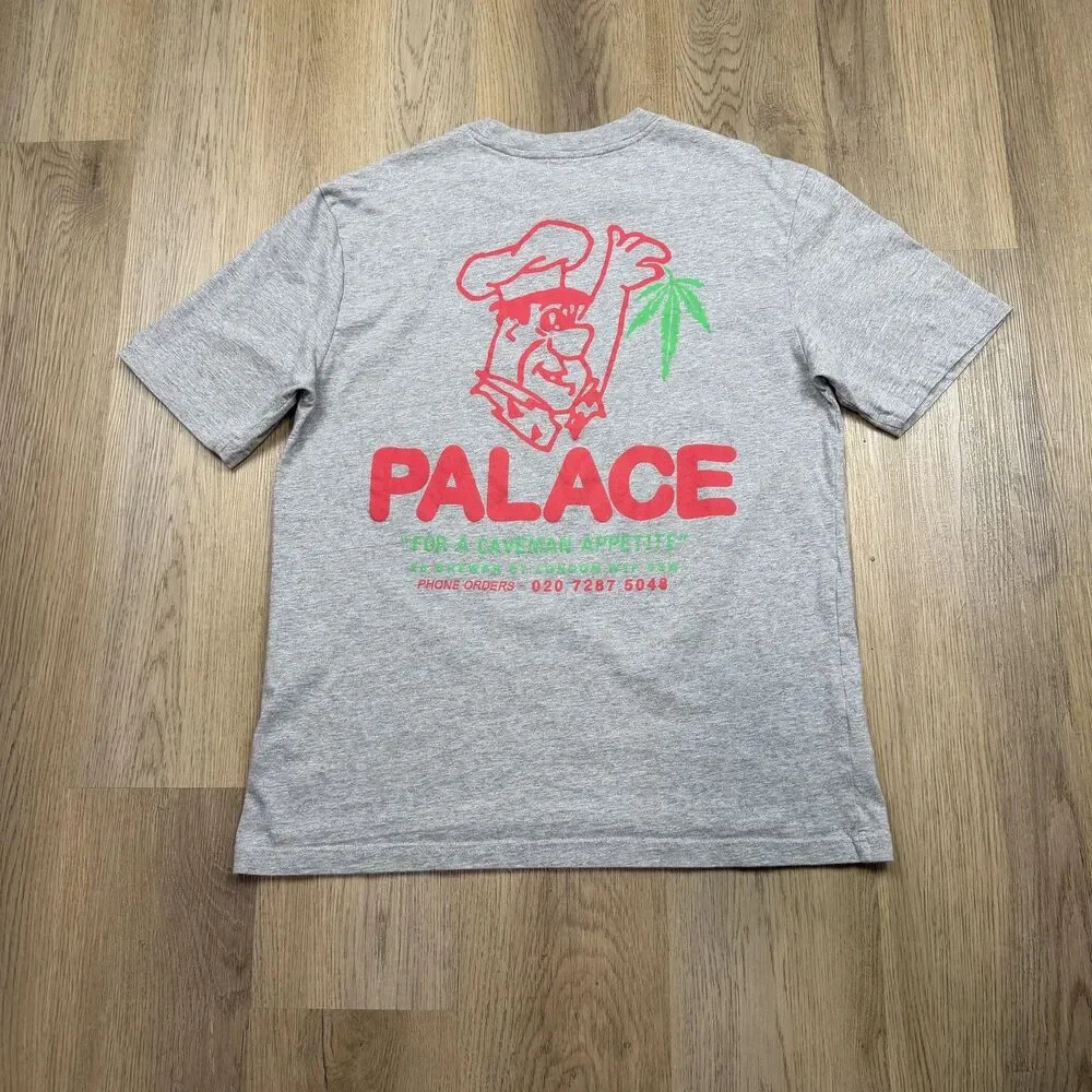 Palace Skateboards Shirt Mens XL Gray The Flinstones Caveman Appetite Cartoon